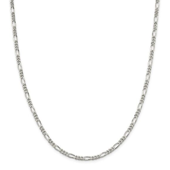 4mm Rhodium Plated Sterling Silver Solid Figaro Chain Necklace 18 In